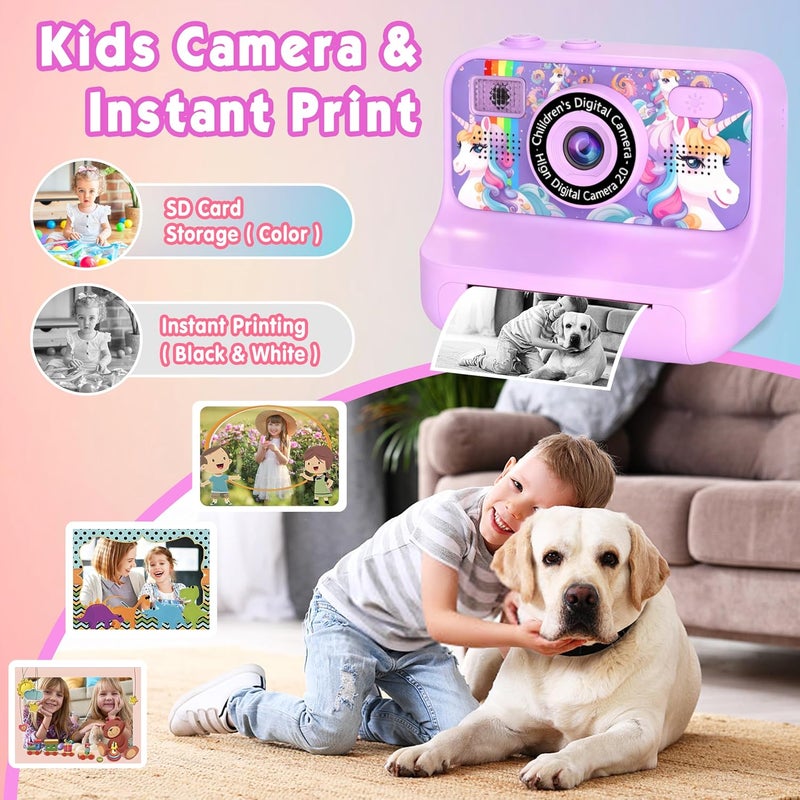 KALINCO Kids Camera, Upgrade Kids Camera Instant Print, Front Rear Dual Selfie Digital CAM with 1080P Videos, Portable Travel Toy with Games and Music, Christmas Birthday Gift for Boys, Girls and Teens - Image 4